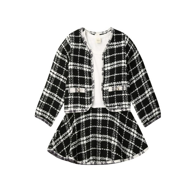 xiaxaixu Baby Girls Autumn Set Long Sleeve Patchwork Tutu Dress + Plaid Coat