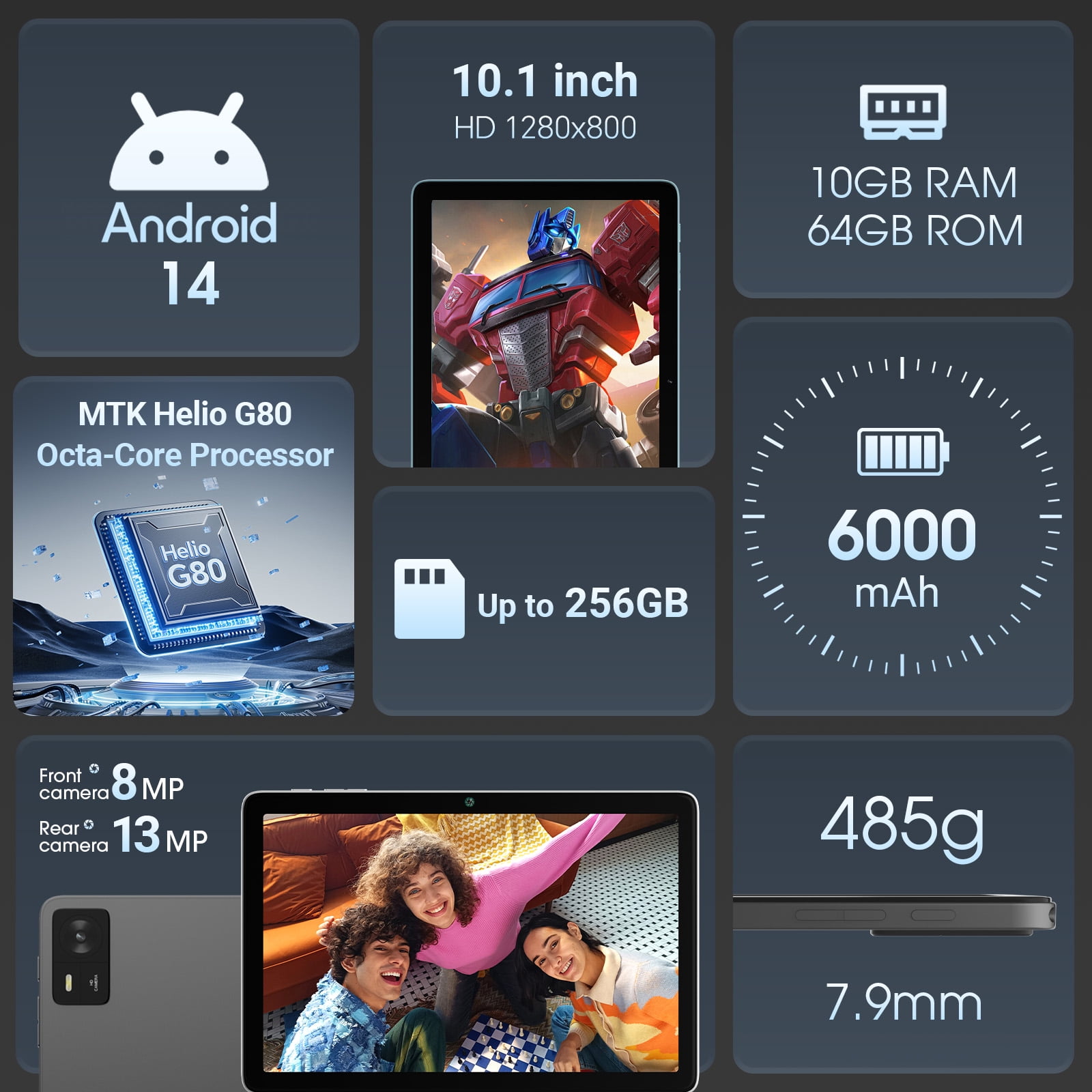 Digiland 10.1 Inch Tablet, Helio G80 Octa-Core, 10+64GB Android Pad, 8+13MP Dual Camera, Long-Lasting Battery for Work & Play Tablet Computer