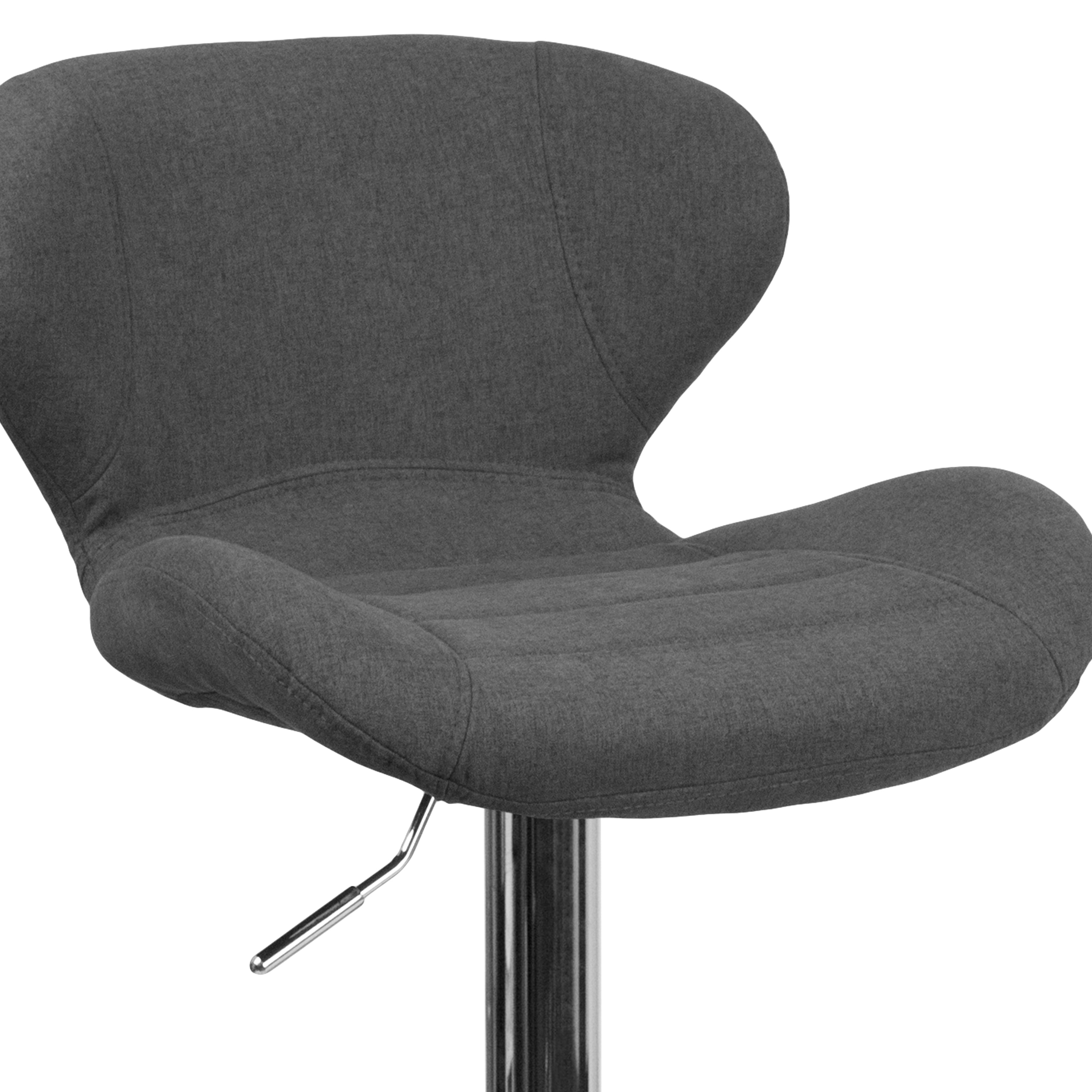 Flash Furniture 2 Pack Contemporary Charcoal Fabric Adjustable Height Barstool with Curved Back and Chrome Base