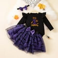 thumbnail image 2 of Hpapadks Baby Girl Outfit Halloween Printed Long Sleeve Romper Skirt Hairband 3 Piece Set Casual Holiday Party Girl Clothes Dark Purple 6-9 m, 2 of 5