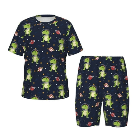 Luyuia Dinosaur Astronaut Print Girls  2-Piece Tie-Dye Pajama Set  Cute Summer Loungewear with Shirt and Tank Shorts Nightwear-Large