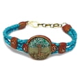 thumbnail image 1 of Tree of Life Crushed Chip Stone Inlay Copper Wire Round Clear Acrylic Cabochon Braided Dyed Leather Bracelet - Womens Fashion Handmade Jewelry Boho Accessories, 1 of 3