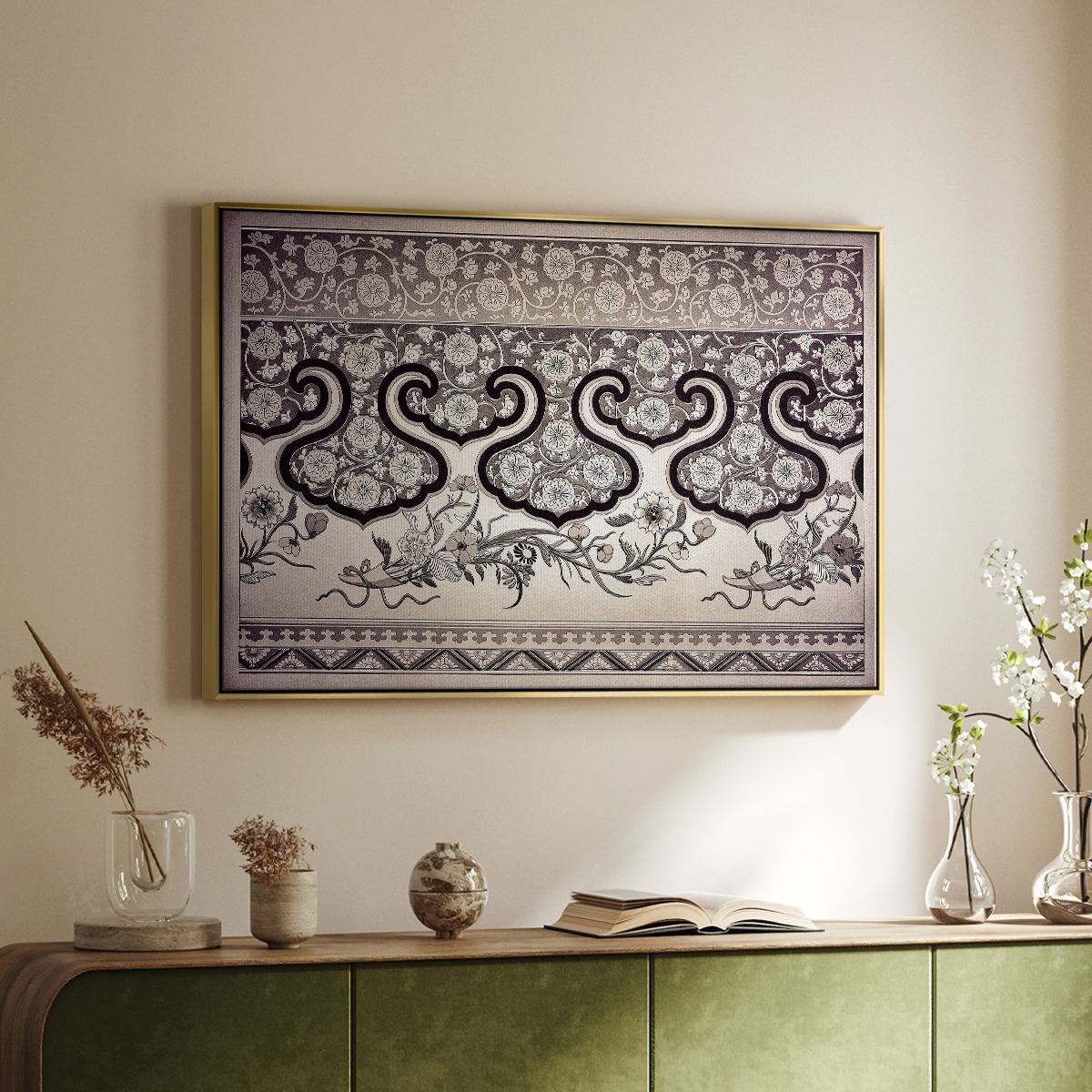 Vintage Abstract Print-XXV Framed in Gold Wood Gallery Wrapped Canvas 17 in. x 25 in.