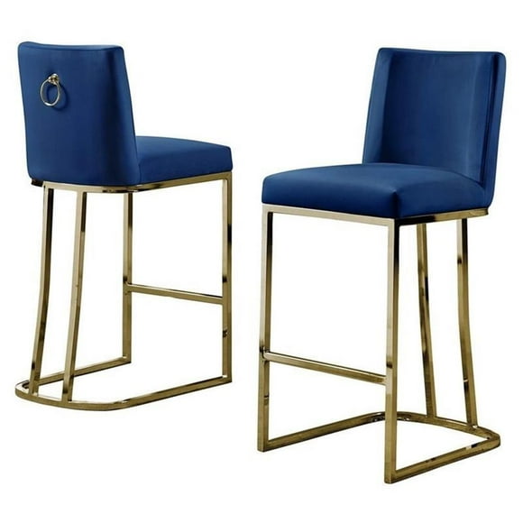 Chaises de Comptoir en Velours Bleu Marine et Chrome Doré (Ensemble de 2)