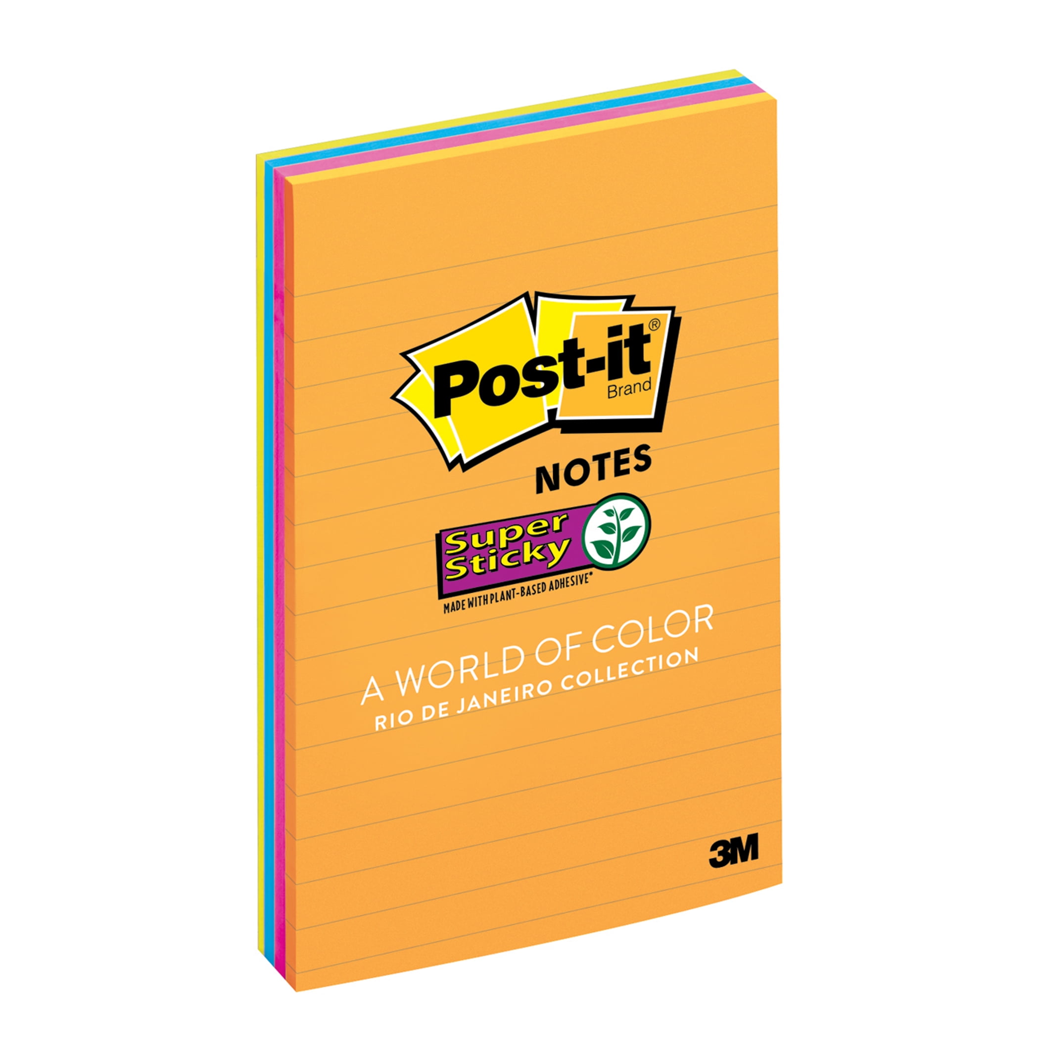 Post-it Super Sticky Notes, 4" x 6", Rio de Janeiro Collection, Lined, 4 Pads/Pack, 2 Packs