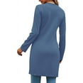 thumbnail image 2 of Women's Sexy Zip Up V Neck Long Sleeve Side Split Asymmetrical Hem Longline Tunic Blouse Top, 2 of 15