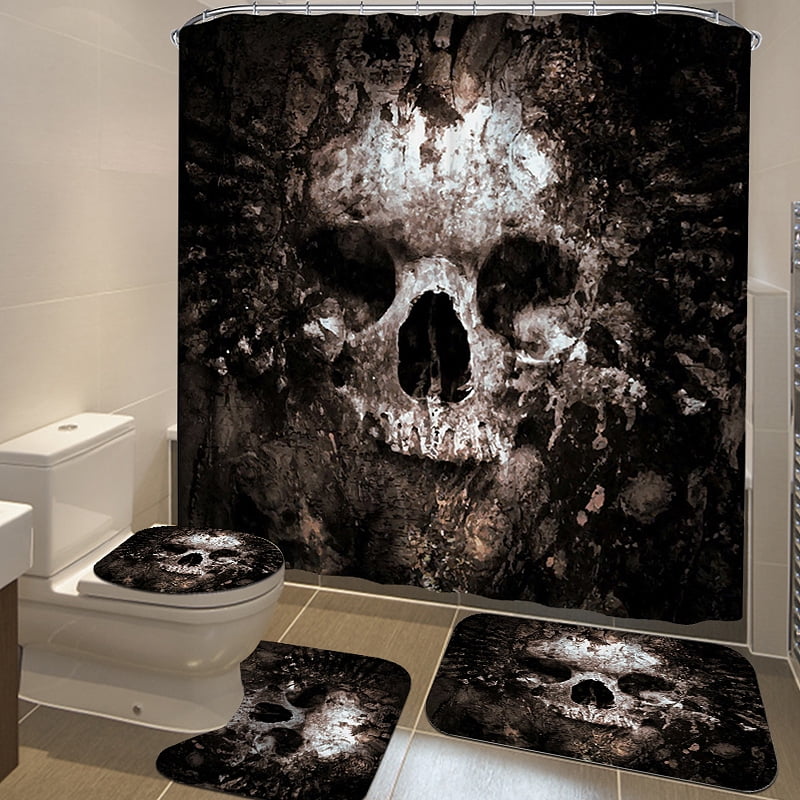 Painting Skull Bathmat Cool Toilet Seat Cover Flannel Mat Home Soft Floor Mat 