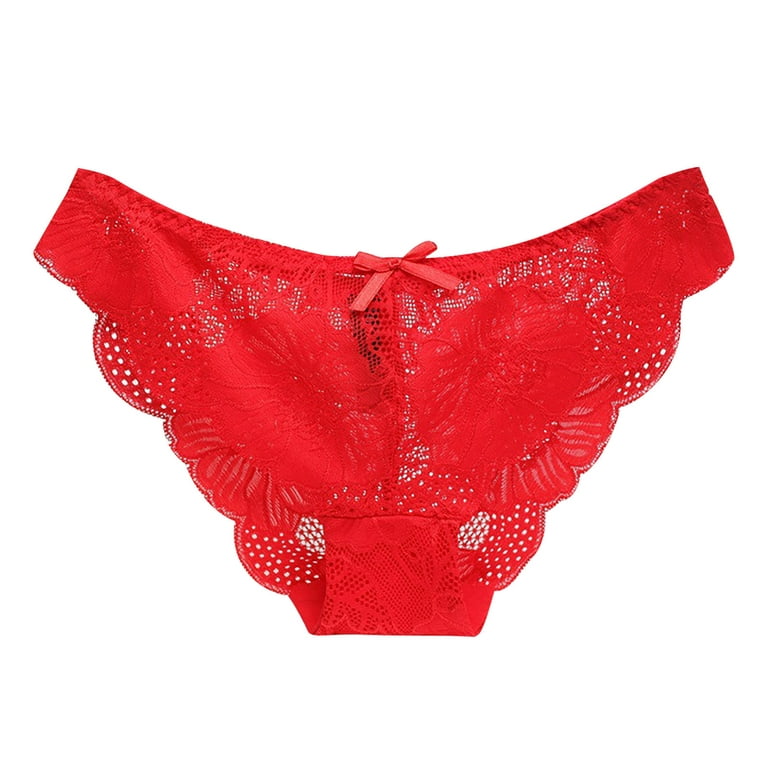 MRULIC intimates for women Panties Bottom MXL Breathable Transparent Mesh  Women's Cotton Lace Crotch Red + M