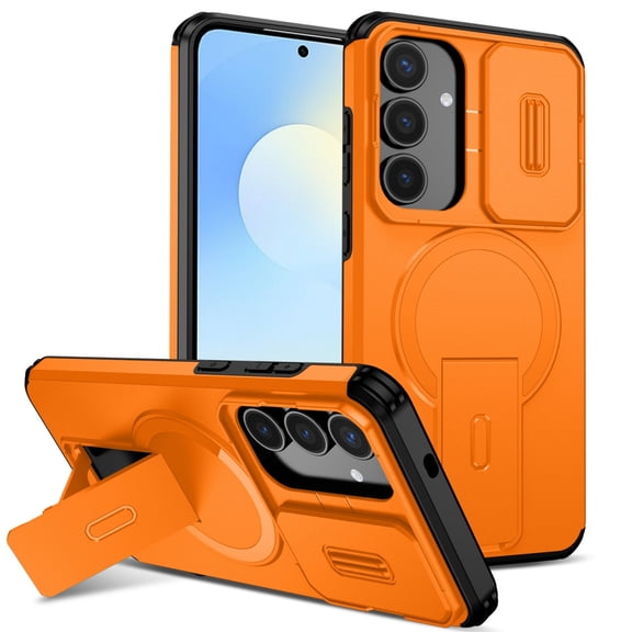 SELOZKE Compatible with Samsung Galaxy S25 FE 5G Orange Phone Holder, Magnetic Protective Phone Case