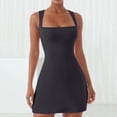 thumbnail image 2 of Mini vestido elástico sin mangas con cuello cuadrado para mujer: corpiño ajustado, cintura alta, largo por encima de la rodilla, prenda informal/de fiesta con tejido de doble forro, 2 of 5