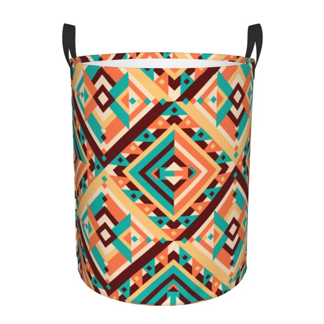 DouZhe Paniers à Linge Imperméables Pliables Grands, Imprimés Géométriques Style Tribu Aztèque Panier Circulaire avec Poignées
