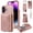 Rosegold, variant on Nalacover RFID Blocking Wallet Case for iPhone 16, Shockproof PU Leather Magnetic Button Zipper Purse Card Slots & Kickstand Crossbody Phone Case with Shoulder & Wrist Strap,Purple