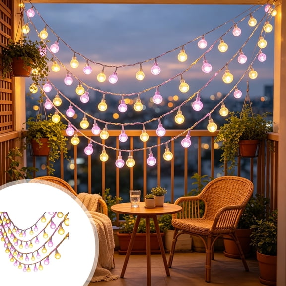 Christmas Crystal Ball String Lights 10FT 20 LED Battery Operated Pink Fairy Lights for Indoor Holiday Room Porch Decor
