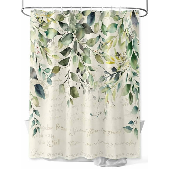 Pastoral Floral Plant Shower Curtain, Sage Green Eucalyptus Leaves Beige Waterproof Shower Curtain Set with 12 Hooks Lightweight Washable Fabric Shower Curtains for Bathroom 60x72 Inches