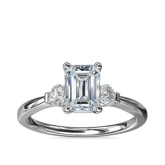 0.70 Carat Sparkle Three Stone Emerald Genuine Diamond Wedding Ring for Ladies Solid 14K White Gold Size 7