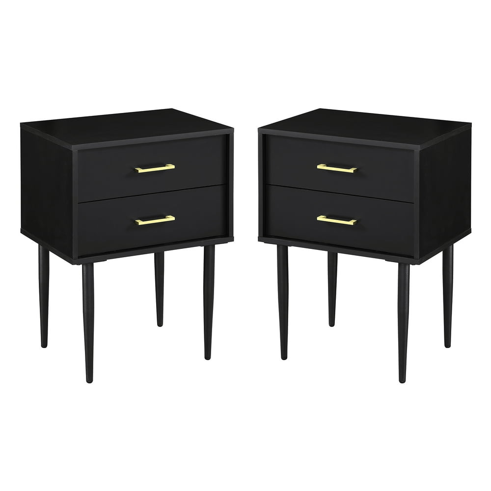 MidCentury Modern Black TwoDrawer End Table by Manor Park, Set of 2