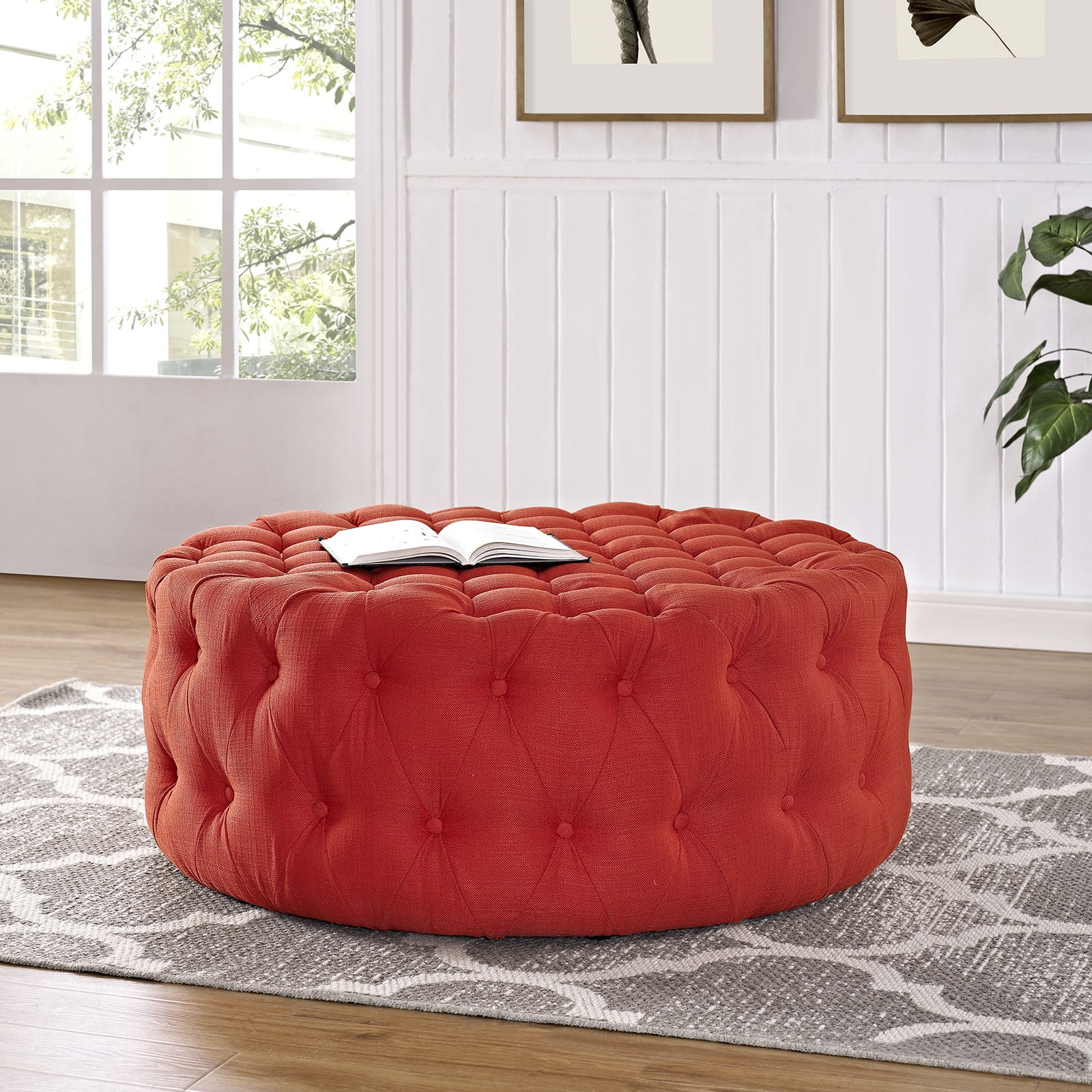 Modway Amour Round Upholstered Ottoman, Multiple Colors