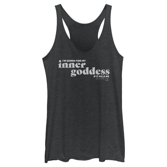 Women's Sex and the City Find Inner Goddess If It Kills Me Racerback Tank Top Black Heather 2X Large