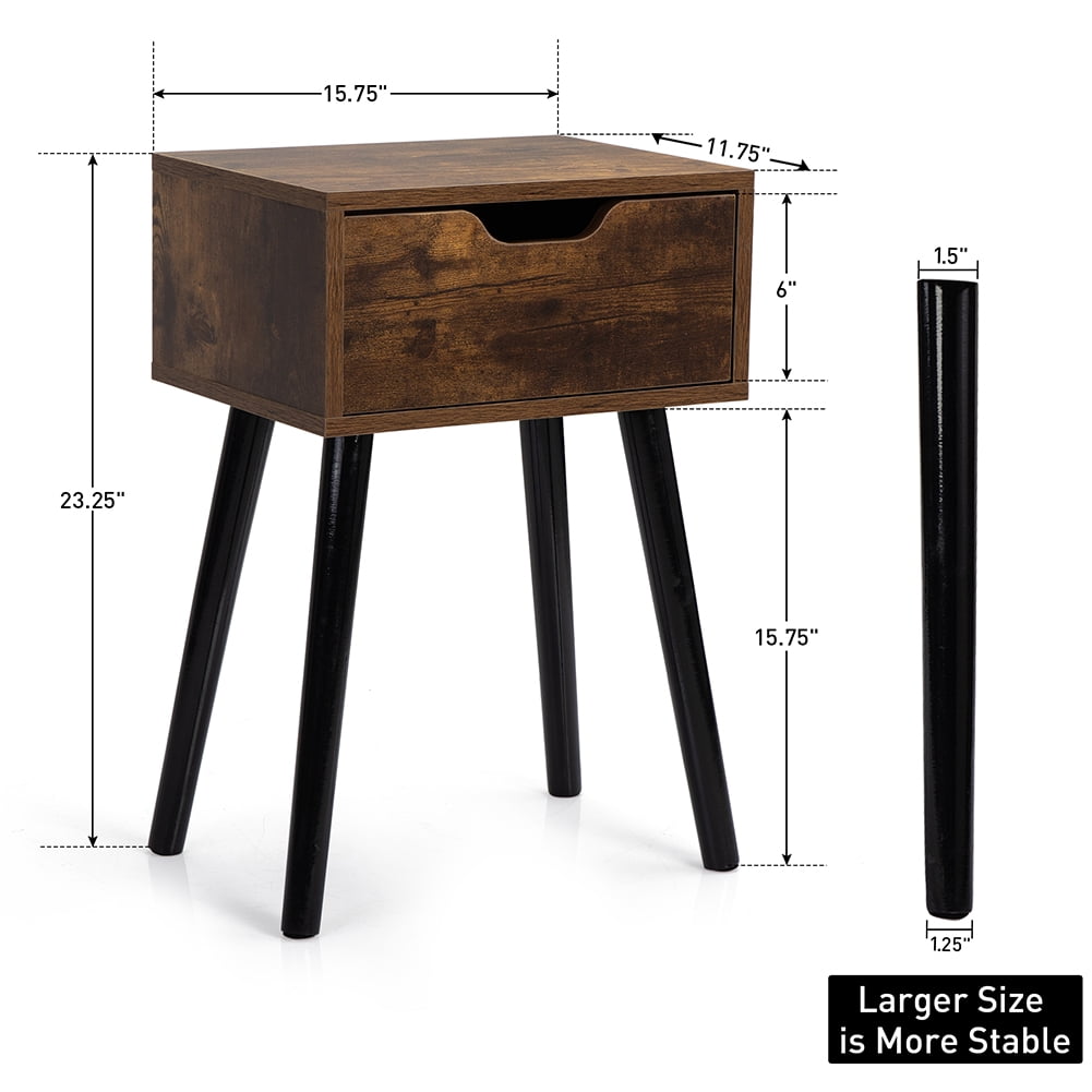 Kepooman Set of 2 Vintage Nightstand for Bedroom, Side Table with 1-Drawer Storage Cabinet, Wooden End Table Bedside Table, Burnt Wood Grain & Black Kepooman Set of 2 Vintage Nightstand for Bedroom, Side Table with 1-Drawer Storage Cabinet, Wooden End Table Bedside Table, Burnt Wood Grain & Black