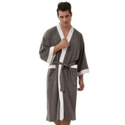 ShomPort Casual Robes for Mens 3/4 Sleeve Color Block Shawl Collared Tie Front Bathrobes Casual Lightweight Soft Pockets Pajamas