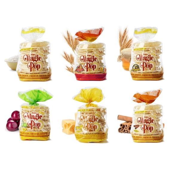 Kim's Magic Pop Freshly Popped Rice Cake Combo A 12 Bags | 15 Cakes per Bag | Vegan | Low Carb, Sugar Free, Fat Free, Natural, Multigrain Korean Snack | Easy Bread, Chip, Cracker Replacement