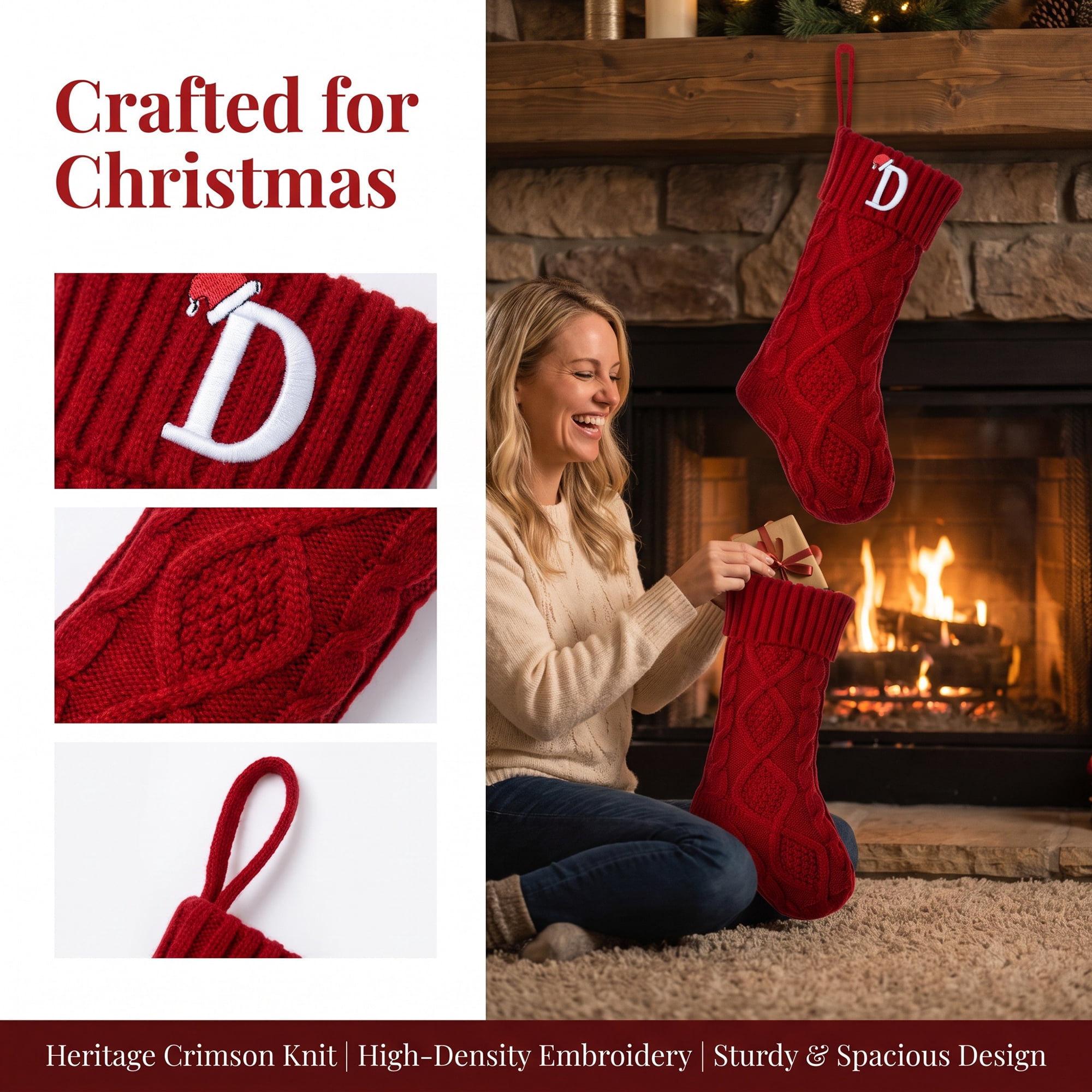 Unique Bargains Canine Bone Christmas Stocking Luxury Puppy Holiday Keepsake Sack Red Letter D 17"