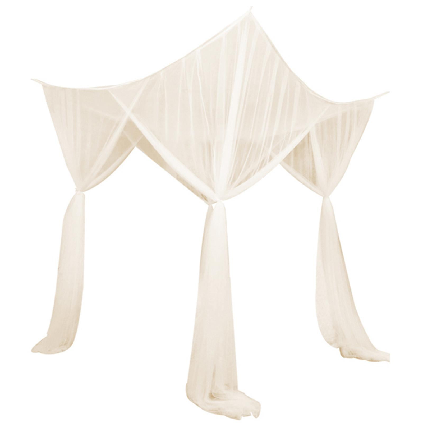 perfk 4 Corner Post Canopy Bed Curtain Bed Drape Hanging Bed Valance Netting for Women Beige