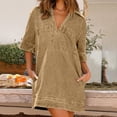 thumbnail image 1 of Robe avec Short, Robe en Denim à Manches Courtes pour Femmes, Coupe Ample, Style de Bureau, 1 of 6