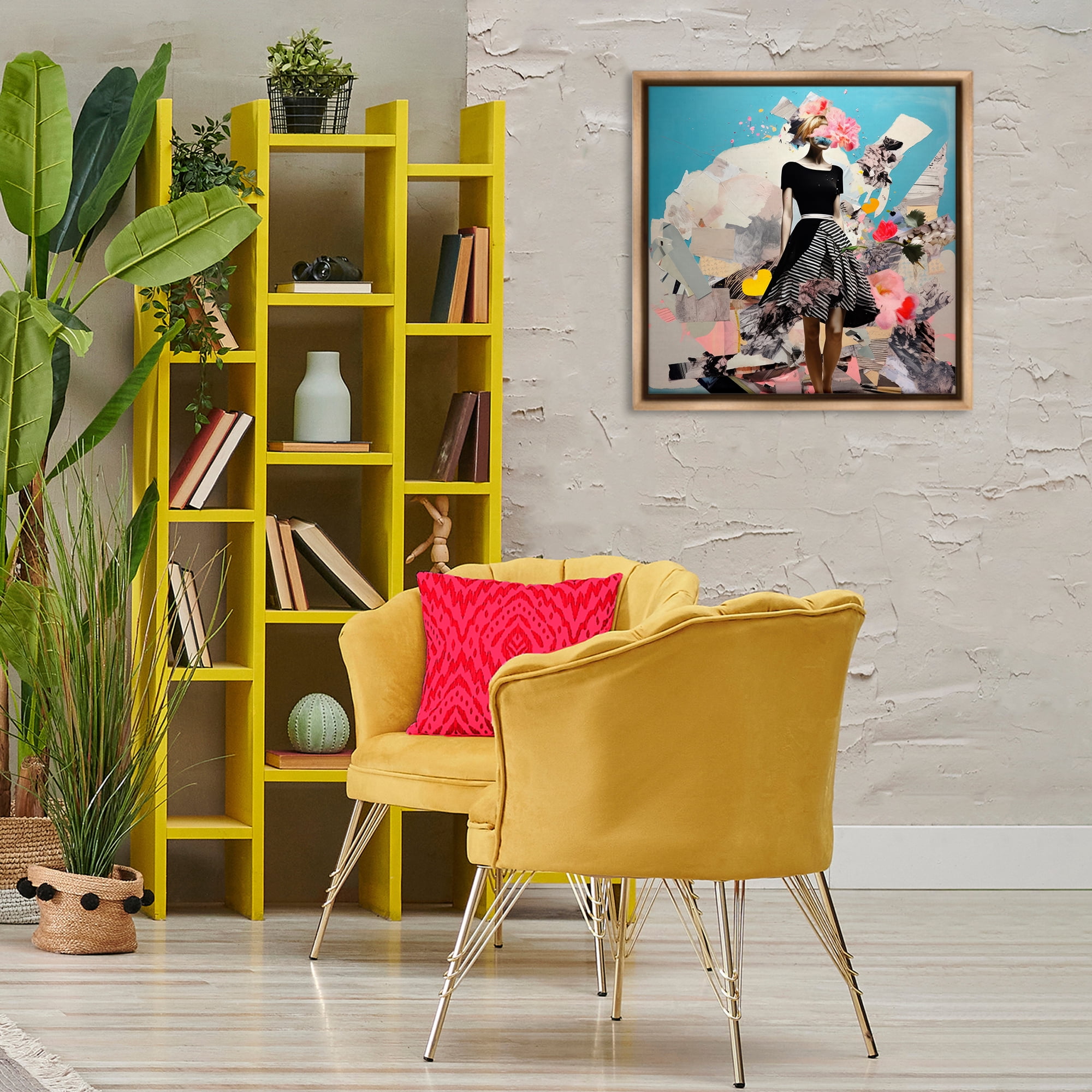 Stupell Industries Surreal Collage Woman People Painting Brown Floater Framed Canvas Art Print Wall Art, 25 x 25
