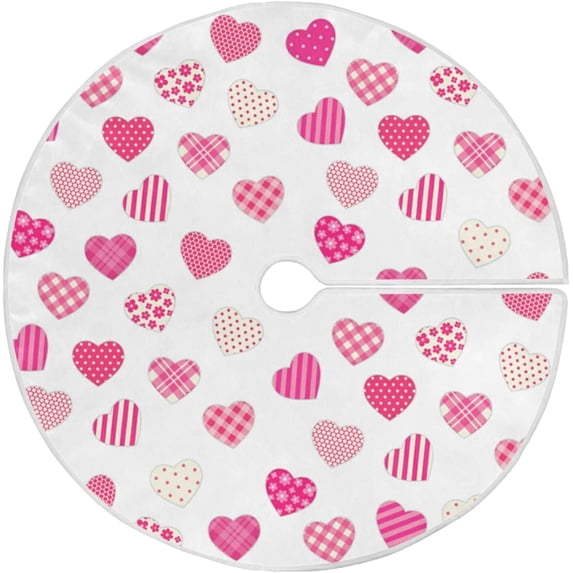FMSHPON Valentines Day Valentine's Day Hearts Plaid Tartan Flowers Xmas Christmas Tree Skirt Stand Mat for Holiday Party Decoration Indoor Outdoor 48 inches
