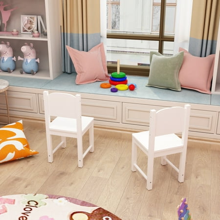 Kid's Chairs Solid Hard Wood Child Playing Chairs Time Out Charis 2Pcs - White