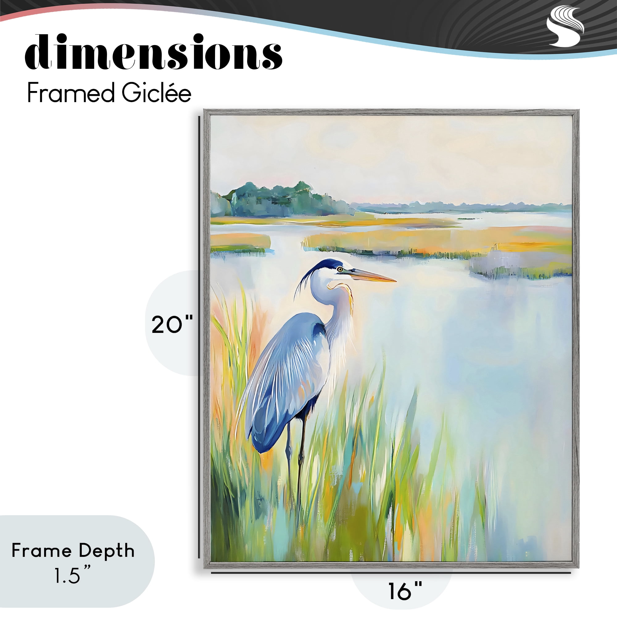 Stupell Industries Heron Perched in the Grass Gray Framed Giclee Art, design by Creative Studio