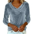 thumbnail image 5 of Women's Sparkly Velvet Tops Elegant Cowl Neck Long Sleeve Shirts Spring Fall Winter Dressy Casual Blouses,Sky Blue S, 5 of 6