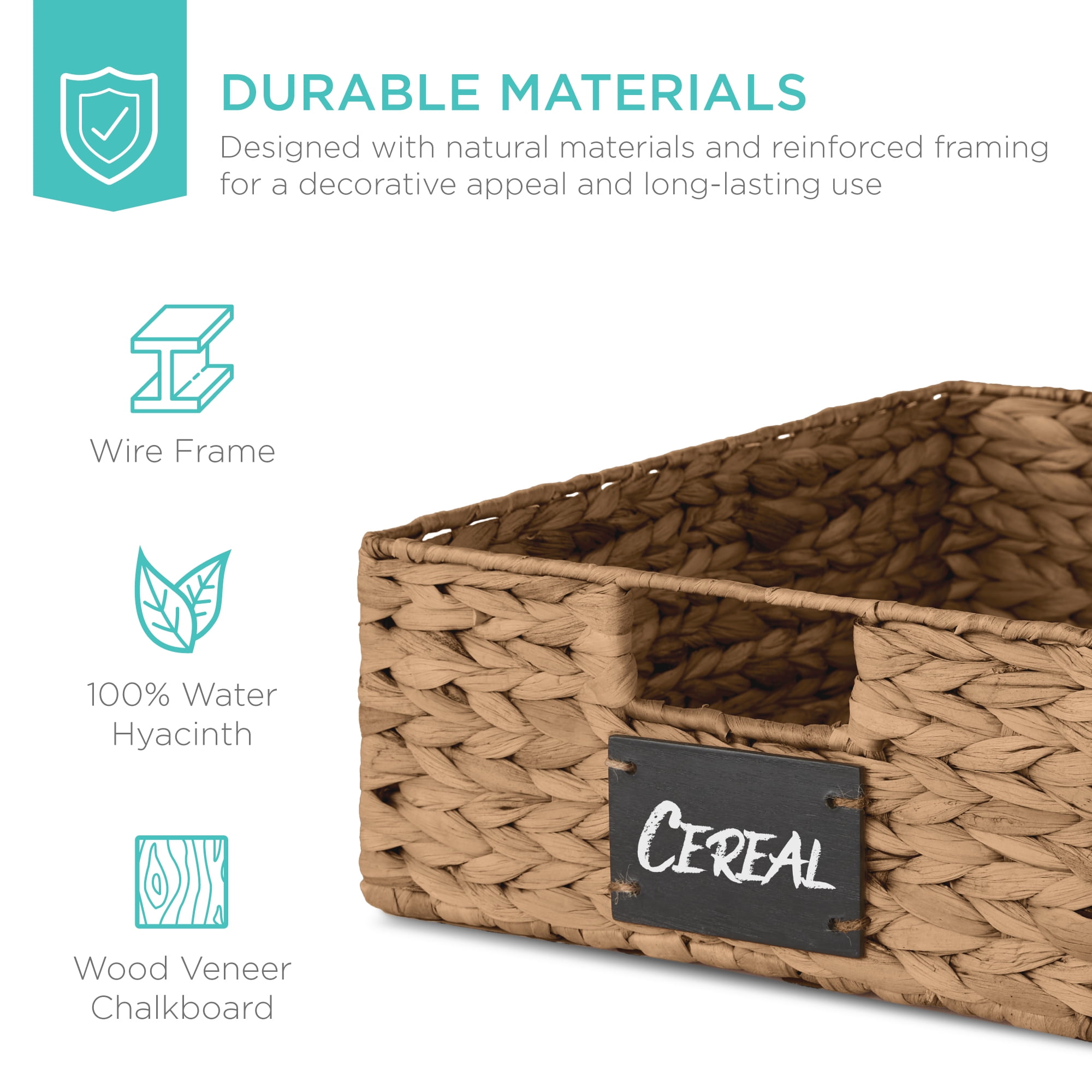 Best Choice Products Set of 4 16x12in Woven Water Hyacinth Pantry Baskets w/ Chalkboard Label, Chalk Marker - Chestnut