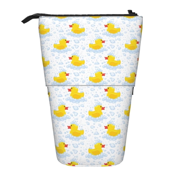Xecao Yellow Rubber Duck Print Telescopic Pencil Bag Pen Holder Pop Up Stationery Case Stand-up Retractable Transformer Bag Standing Organizer