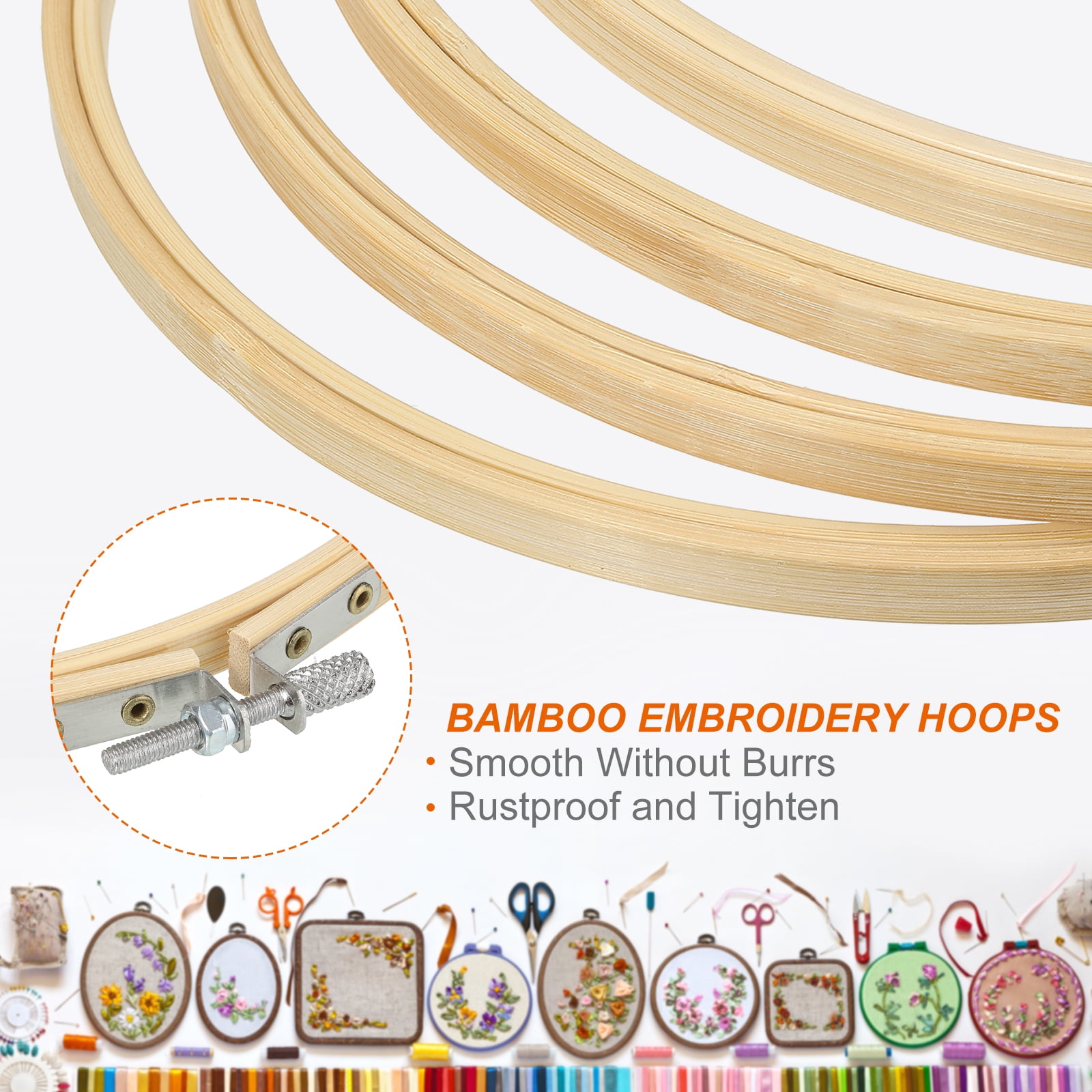 8" Embroidery Hoops Round Adjustable Bamboo Circle Cross Stitch Hoop Ring 12 Pack