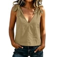 thumbnail image 3 of yoeyez Linen Tank Tops for Women Summer V Neck Sleeveless Tops Cute Tie Shoulder Bow Lightweight Fashion Beach Blouse Khaki,M, 3 of 6