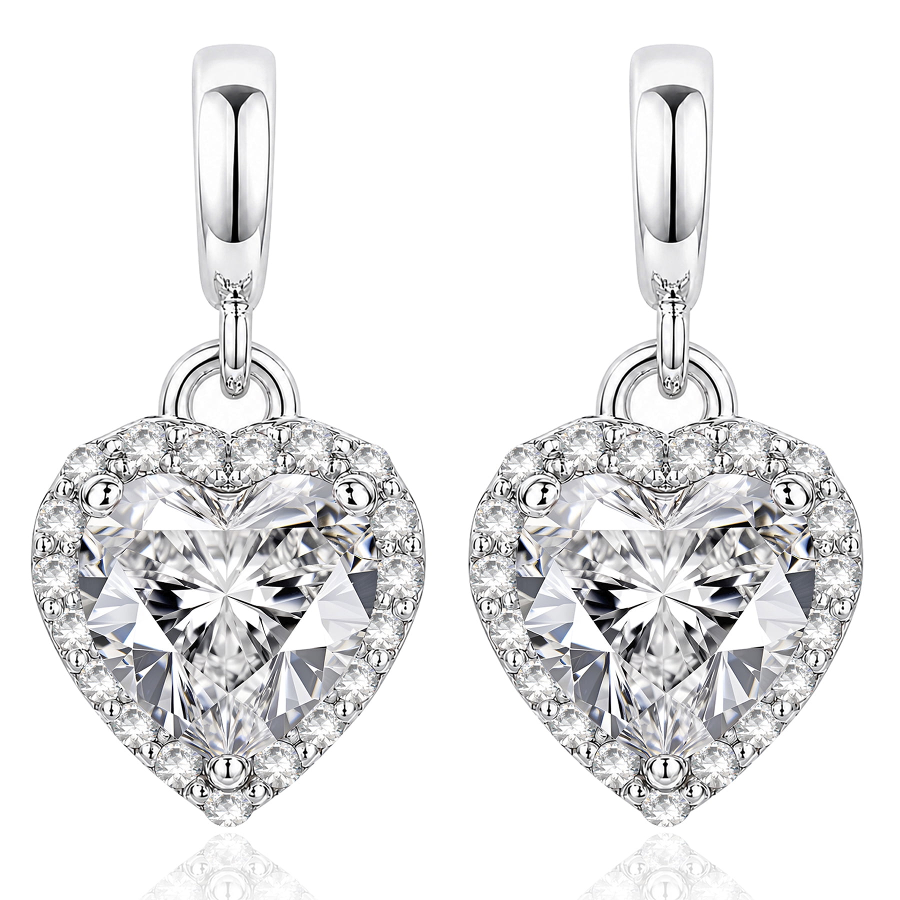 JeenMata Forever Heart 1.25 Carat - Moissanite - April Earrings in 18K White Gold Plating over Silver