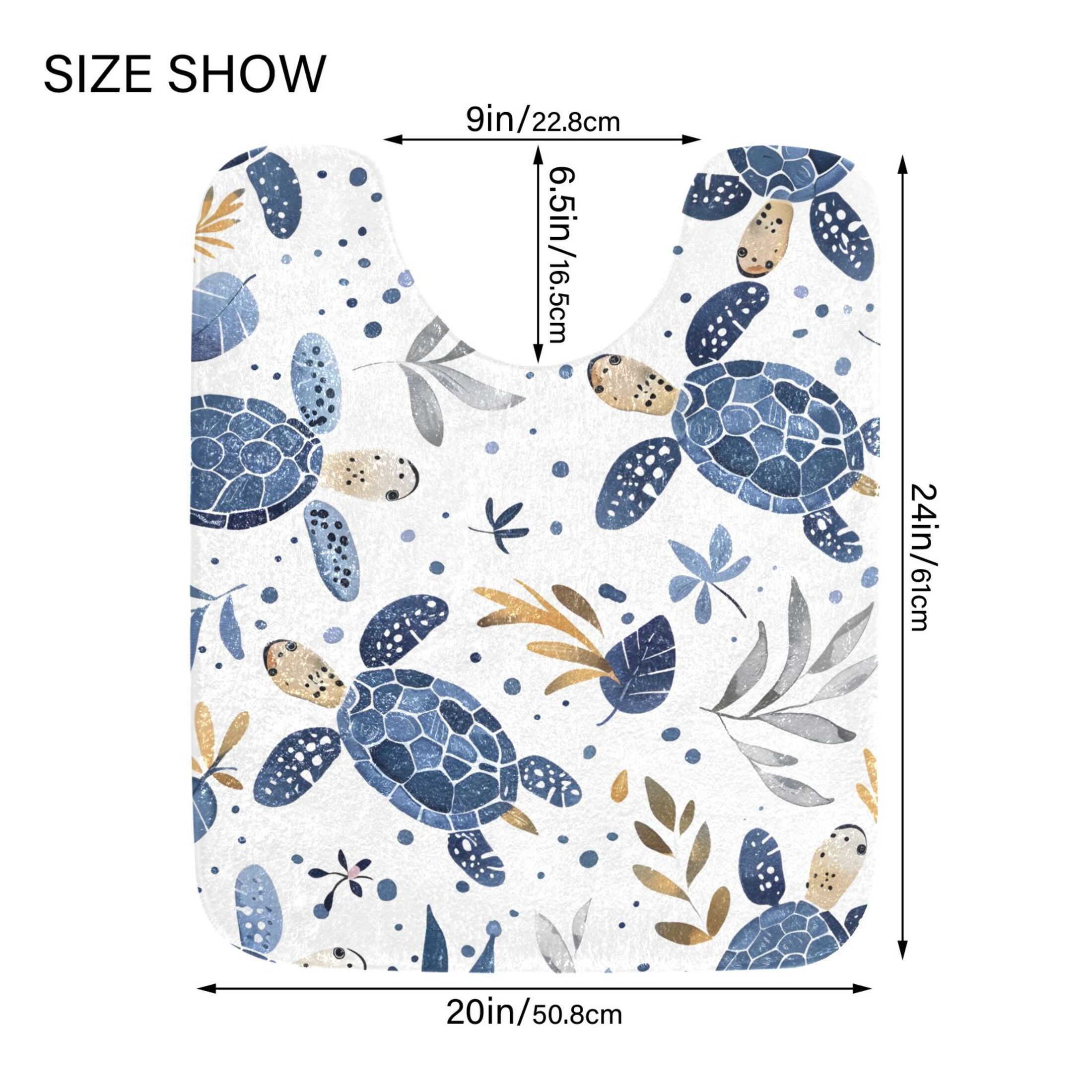 Toilet Rug Set Non-Slip Bathroom Rugs Soft Plush Machine Washable Contour Bath Mat Turtle with Seaweed 24x20/24x16