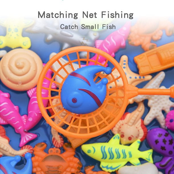 Kids Fishing Bath Toys Game - 16Pcs Magnetic Floating Toy Magnet Pole Rod  Net, Plastic Floating Fish - Toddler Education Teaching and Learning Colors  (New) 