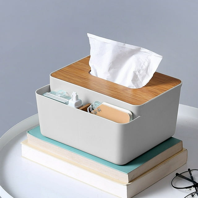 Plastic Desktop Tissue Box Organizer with Multi-Compartment Storage for Tissues, Lipstick & Accessories, Living Room Decor, 7.09x5.71x3.66in