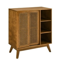 Kojooin Sideboard Cabinet, Mid Century Modern Rattan Buffet Cabinet With Adjustable Shelf, Solid Wood Feet & Rattan Cabinet Doors For Living Room Kitchen Dining Room Bedroom