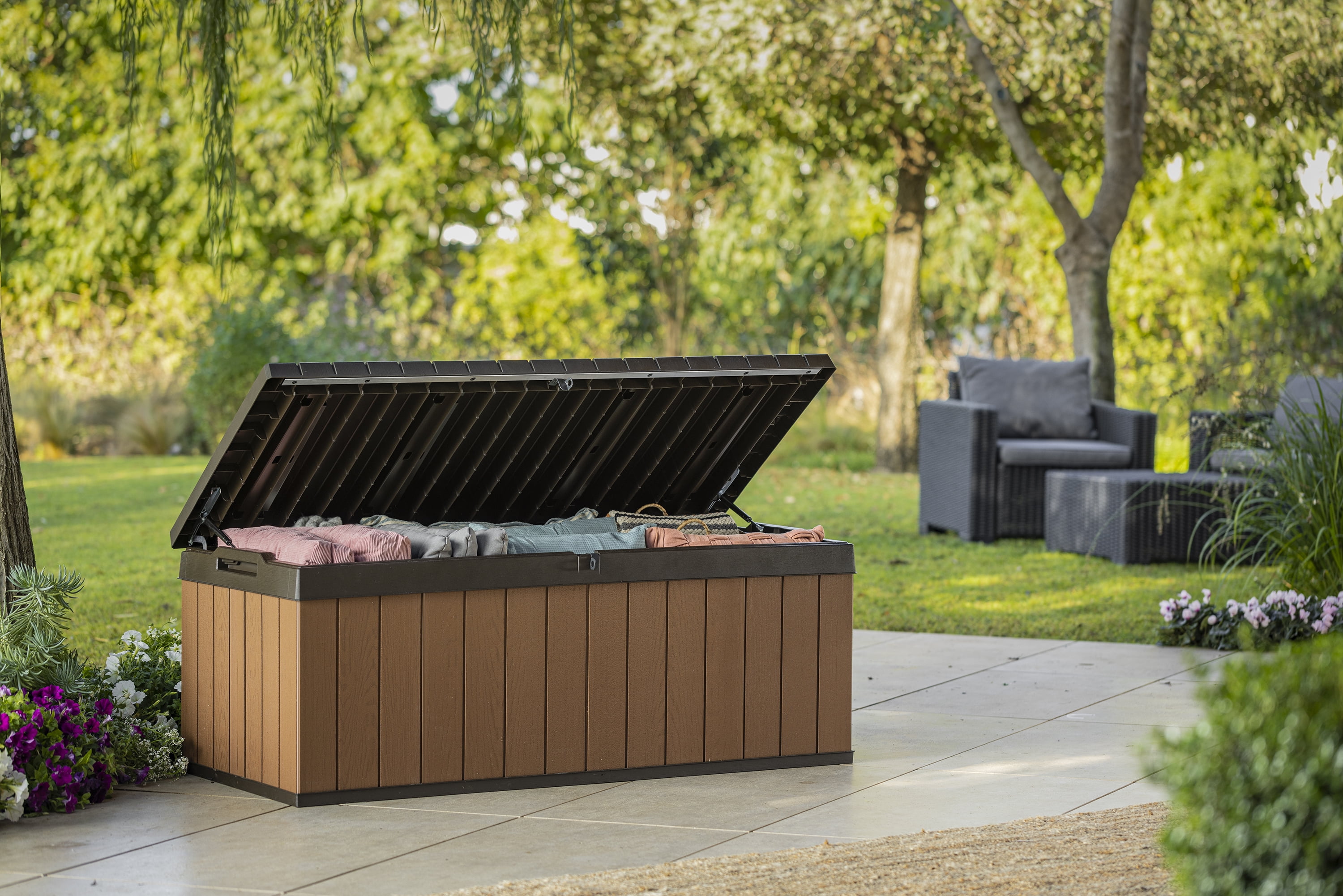 Keter Darwin 100 Gallon Durable Resin Outdoor Deck Box Storage Organization, Brown