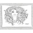 thumbnail image 1 of Zodiac Virgo Tapestry, Young Lady Portrait with Flowers Hand Drawn Line Art Woman of Virgo Sign, Wall Hanging for Bedroom Living Room Dorm Decor, 60W X 40L Inches, Black and White, by Ambesonne, 1 of 2