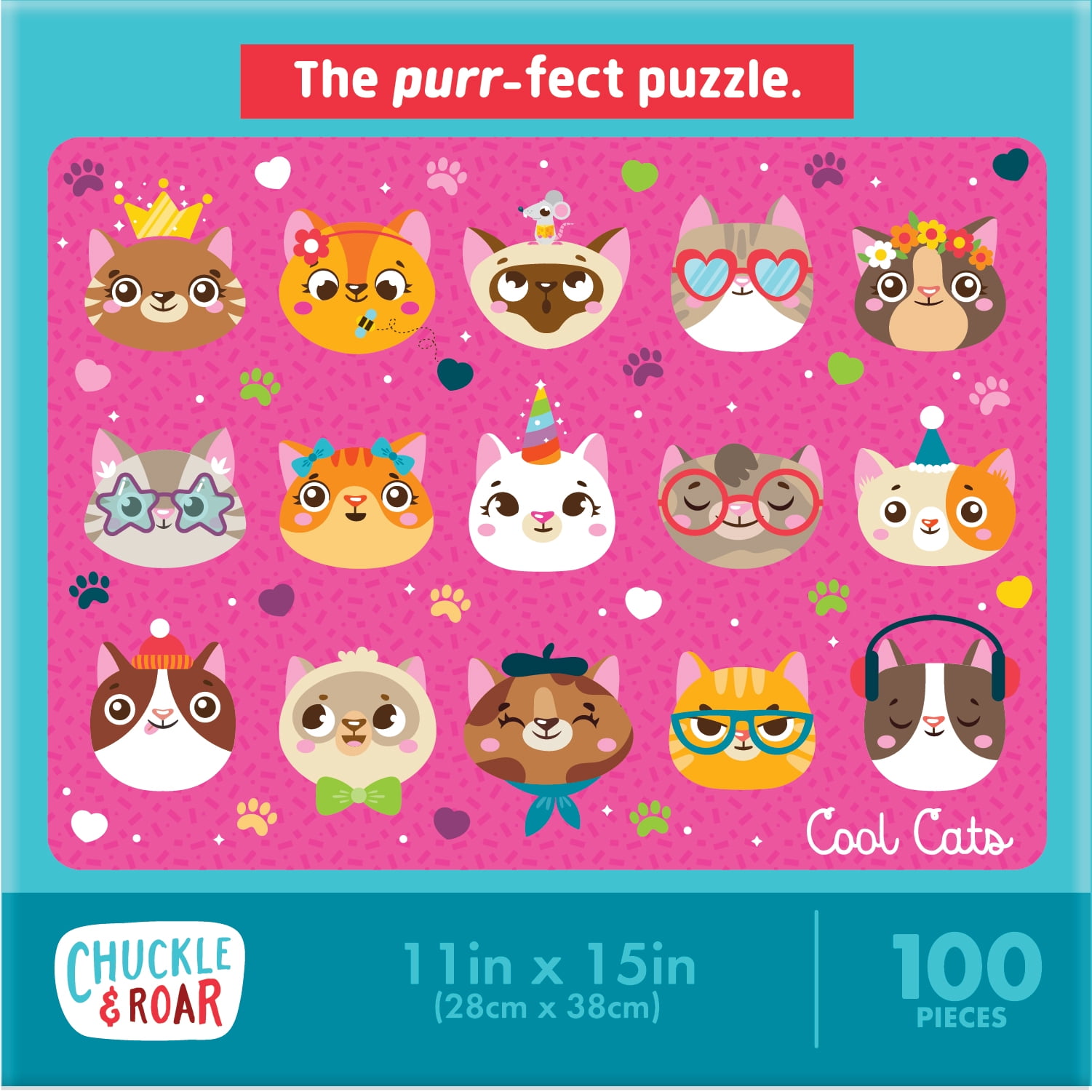 Chuckle & Roar 100-Piece Cool Cats Glittery Interlocking Jigsaw Puzzle for Children Ages 6+