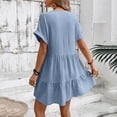 thumbnail image 4 of ShomPort Casual Dress for Women Summer V Neck Lightweight Textured Flowy Loose Vacation Short Sleeve Sundress, 4 of 7