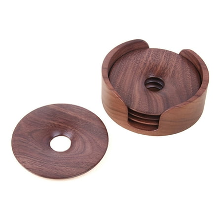 

Sardfxul Natural Wooden Round Coaster with Holder Rack Heat-Resistant Placemat Cup Pad