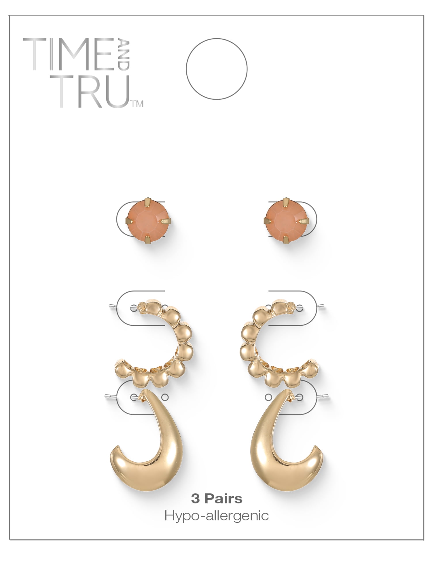 Time and Tru Goldtone 3 Pair Earrings Set