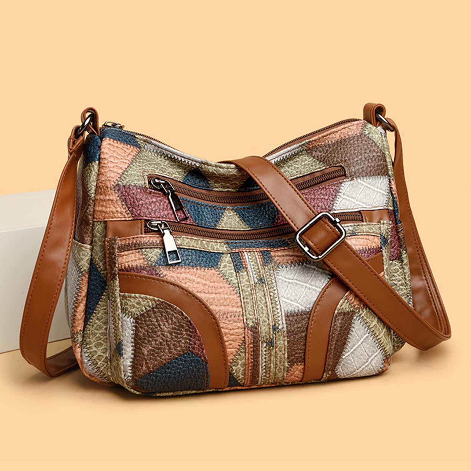 Sac À Main En Cuir Souple Lavé,Grande Capacité,Fermeture Éclair