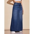 thumbnail image 3 of High-Waisted A-Line Maxi Denim Skirt With Pockets Dark Wash, 3 of 30